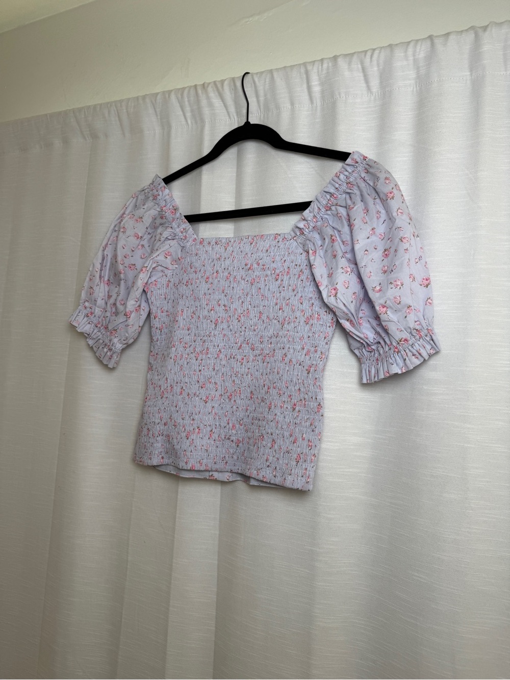 Lucca Los Angeles Blue Pink Floral Puff Sleeve Top Cottagecore | NWT Size XS - Picture 10 of 13